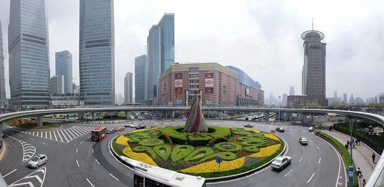 Круглый пешеходный мост, Шанхай, район Пудун, Китай