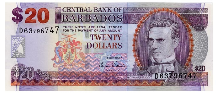 Валюта Барбадоса 20 долларов
