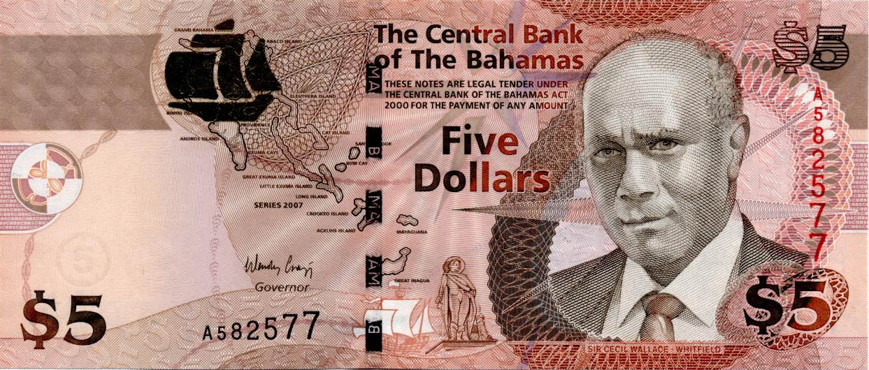 Валюта Багамских островов 5 долларов